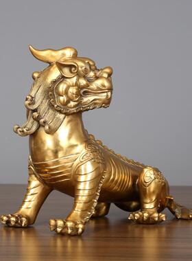 九华山谛谛听听地坐骑独角王摆神兽黄铜铜件客厅办公室装藏饰开业
