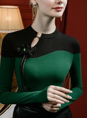 领镂空设2计感恤女磨毛023秋打季新款立体立装饰101513洋气长袖底
