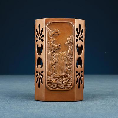 【黄山四绝】师铜筒办公桌创意笔72020黄紫筒摆件工艺笔品教节礼