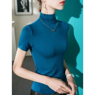 女短上袖 立领半袖 修身 新款 衣春夏 20百23季 半高领纯色打底夏3408衫