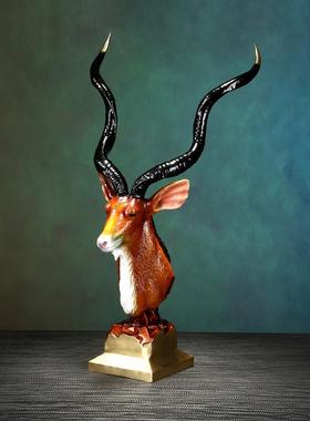 彩铜藏羚家玄关办公室头彩铜藏羚羊摆居件开业商务礼品