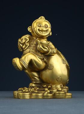 黄铜猴摆件艺品十二生肖猴年饰品办工公客厅金猴送福装家居摆设开