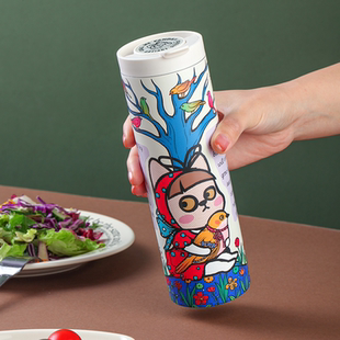 CALL ME PANDA 卡通图案保温杯子 不锈钢保温杯 便携款 单件480ml