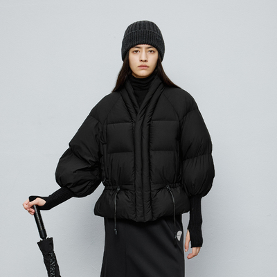 半圆原创女装[运动]2025秋冬宽松休闲中式V领对襟收腰羽绒外套女