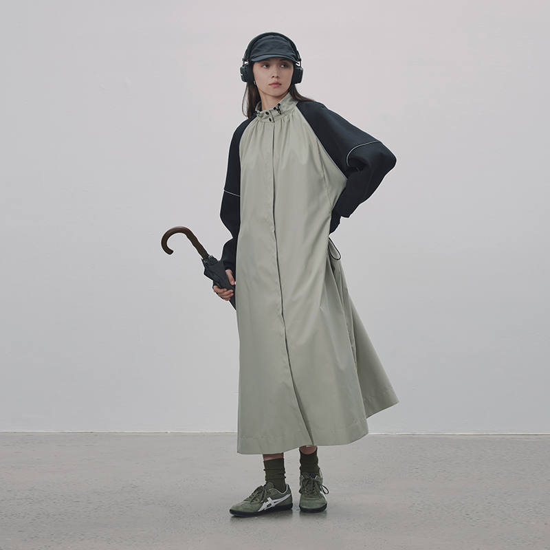 半圆原创设计女装2025早春秋新工装拼接长袖小众高端风衣式连衣裙