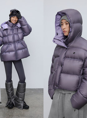 高密度面料 半圆女装[运动2025秋冬宽松连帽哑光短款面包羽绒服女