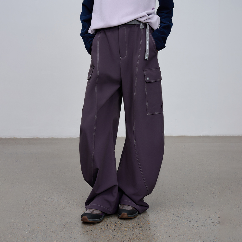 半圆原创女装2025[运动]秋季中腰宽松休闲加厚工装户外弯刀裤子女