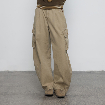 纯棉 半圆原创女装2025[复古]秋冬加绒宽松休闲裤子女弯刀裤长裤