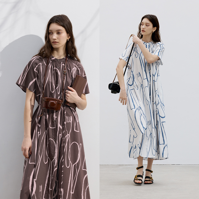 匹马棉 半圆原创设计2024夏季宽松包容圆领连衣裙女小众设计感