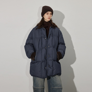 进口不掉色牛仔 半圆女装[复古]2024可拆卸领牛仔复古工装羽绒服