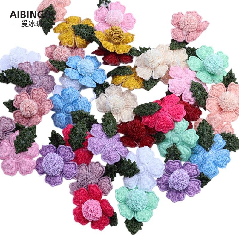 10朵毛球叶子diy手工布花带叶小花朵编花服装服饰装饰辅料