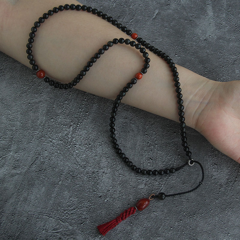 正品天然真黑曜石佛珠手串 男女士108颗高级感念珠手链项链两用款