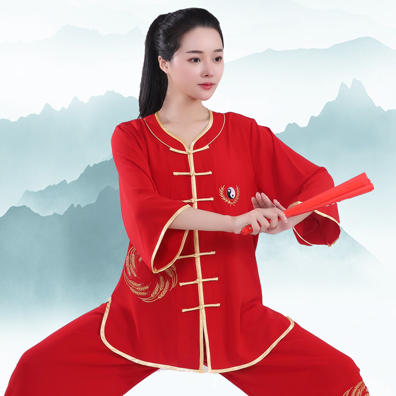太极服夏季中袖练功麦穗刺绣