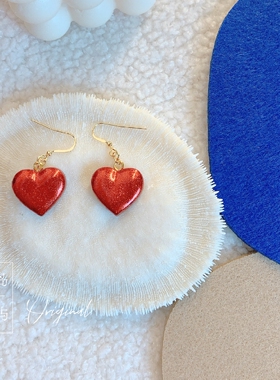 岛屿暖阳原创全手工bilingbiling闪闪惹人爱 甜美风爱心耳环 耳夹