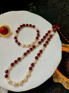 岛屿暖阳原创新年系列复古天然珍珠 财财好运来的安哥拉红色项链