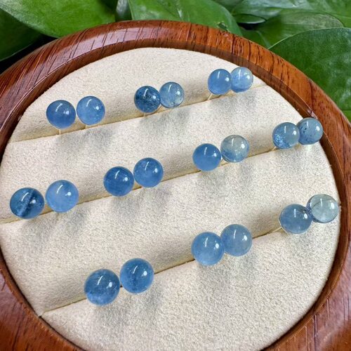 天然海蓝宝s925银针耳钉