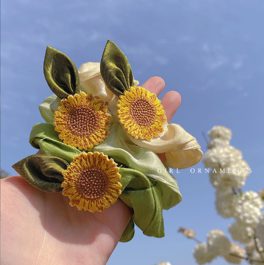 向日葵头绳小清新森系超仙甜美发绳大肠发圈高弹力耐用扎头发皮筋