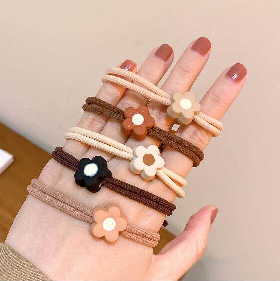 5个韩版简约新款花朵爱心头绳发圈女高弹力发饰皮套扎头发绳皮筋
