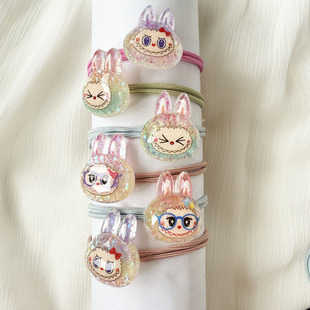 5个卡通新款闪粉拉布布头绳儿童可爱皮筋少女彩色发绳高弹力头饰