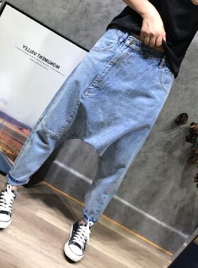 垮裤九分裤常规牛仔布2023春夏