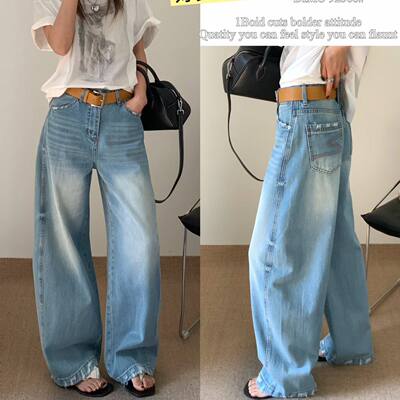 春季新款美式宽松显瘦弯刀裤