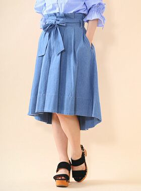 蝴蝶结绑带牛仔半身裙中裙复古