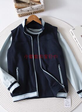 兰诗同款藏青色POLO衫配马甲两件套浅蓝棒球服外搭马夹春秋季上衣