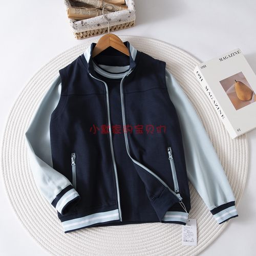 兰诗同款藏青色POLO衫配马甲两件套浅蓝棒球服外搭马夹春秋季上衣