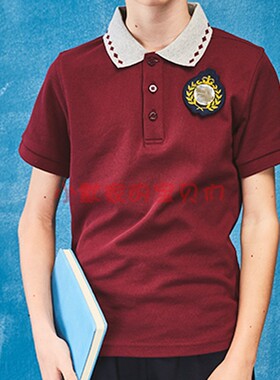 伊顿同款夏季中学生校服男童英伦学院枣红色短袖T恤POLO衫16T102