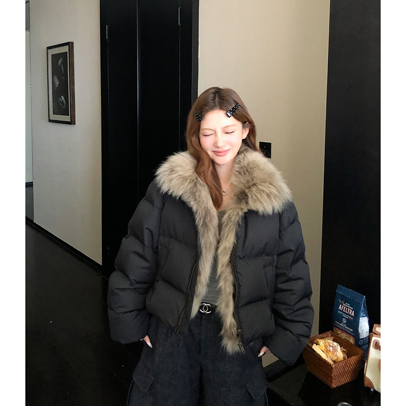 90白鹅绒短款羽绒服女2025冬季新款小个子面包服巨好看狐狸毛皮草