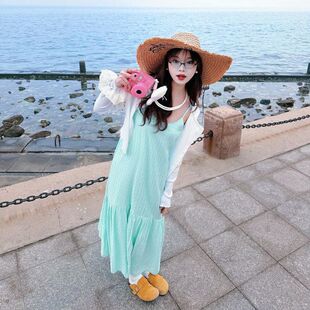 长袖 W1154轩辰大码 宽松空调衫 春夏纯色氛围感开衫 上衣吊带裙 新款