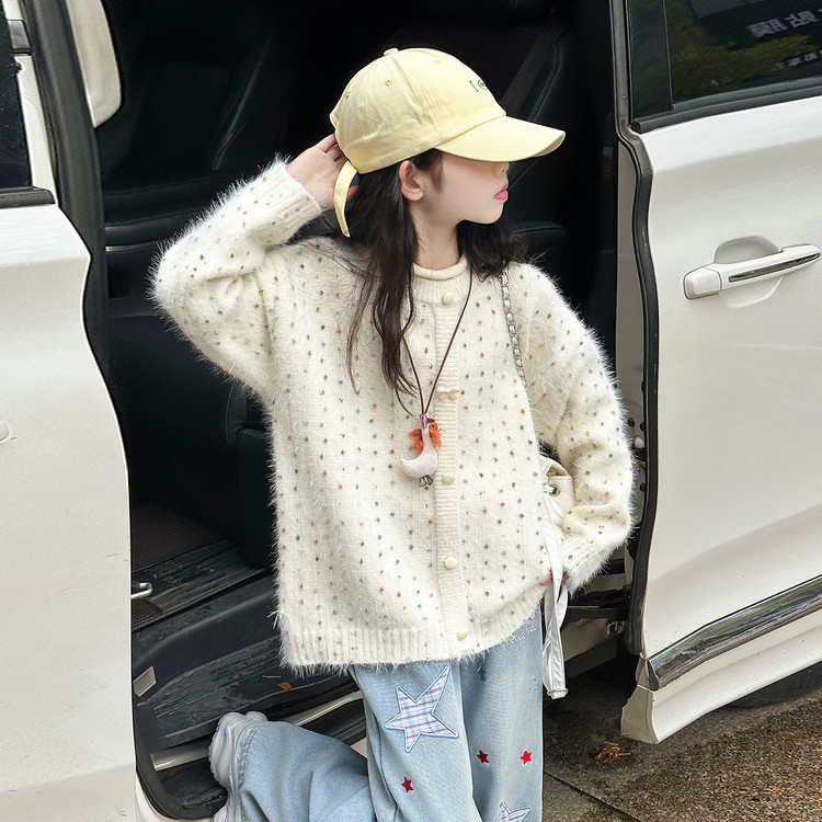 女童水貂绒毛衣2026新款中大童加厚保暖针织衫慵懒风洋气内搭外穿
