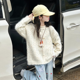 女童水貂绒毛衣2026新款中大童加厚保暖针织衫慵懒风洋气内搭外穿
