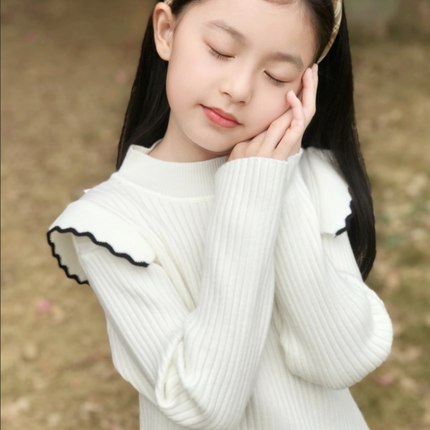 女童针织打底衫2026秋冬洋气新款儿童毛衣白色中大童薄款休闲内搭