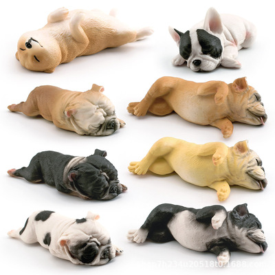 跨境仿真睡姿小法国斗牛犬柴犬模型儿童趣味宠物狗狗桌面装饰摆件