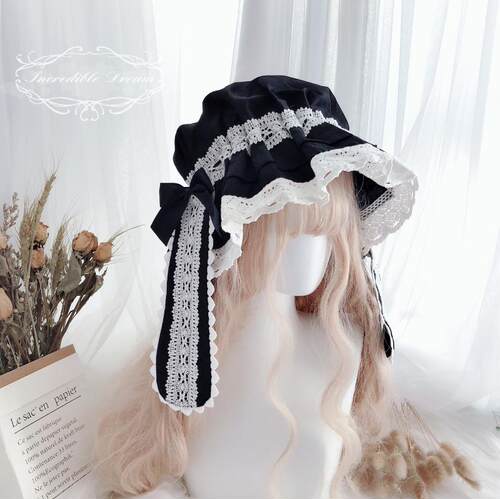 【现货】基础款lolita手作纯棉蕾丝bb帽bnt睡帽 可搭配bbd