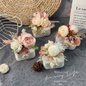 结婚戒指盒仿真花婚庆婚礼对戒盒森系花朵拍摄道具香槟色仙美高级