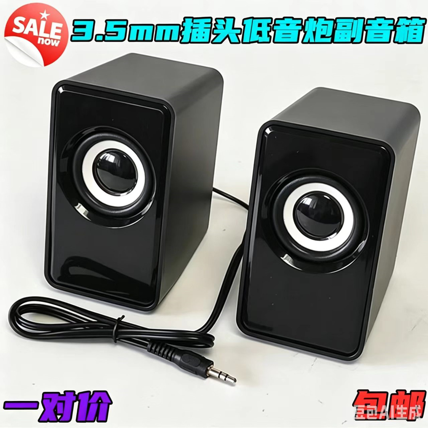 包邮2.1低音炮通用卫星箱音响左右小音箱喇叭3.5mm插头副音响一对