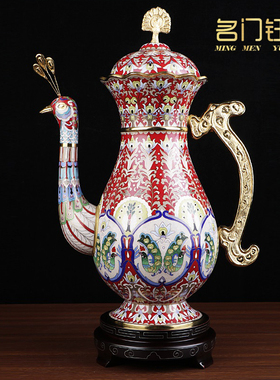 景泰蓝铜胎掐丝珐琅孔雀壶摆件