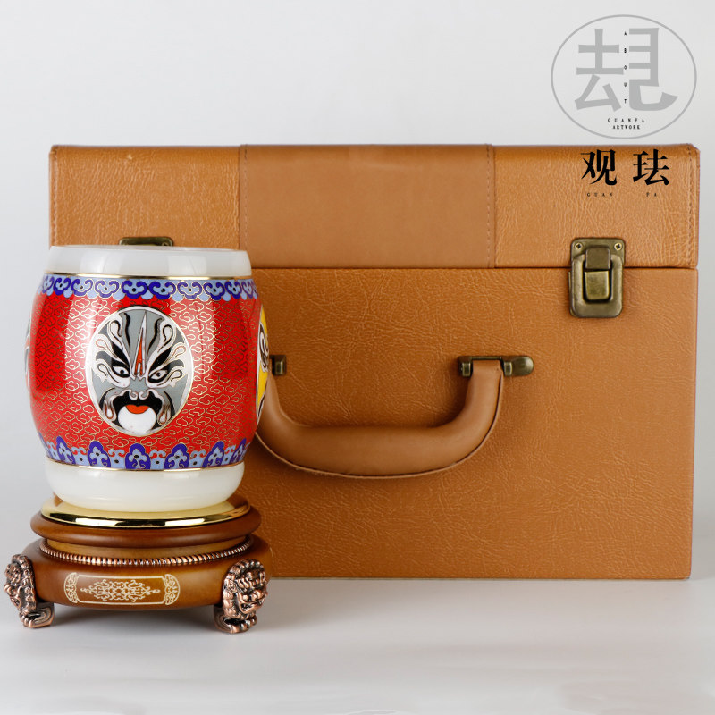 景泰蓝京剧脸谱笔筒铜胎手工掐丝珐琅镶玉摆件北京礼品工艺品