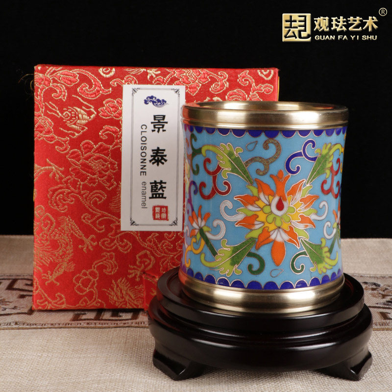 铜胎厚笔筒手工制作景泰蓝工艺