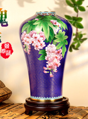 观珐匠造景泰蓝花瓶铜胎槐花瓶