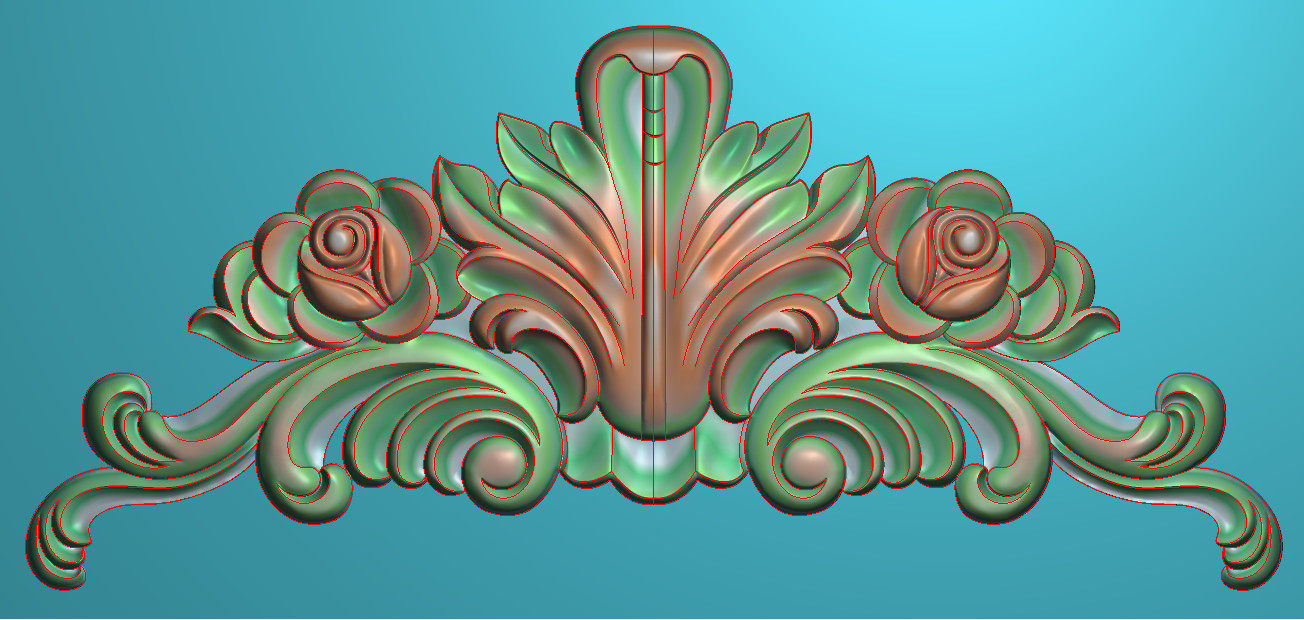 欧式洋花角花贴花门花精雕图屏风背景装饰雕刻浮雕灰度图素材042