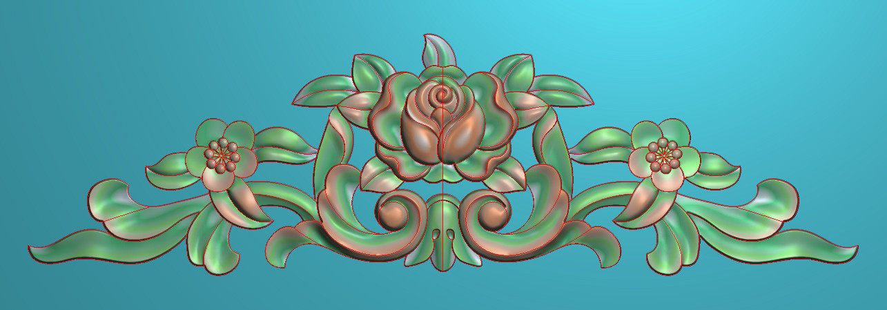 欧式洋花角花贴花门花精雕图屏风背景装饰雕刻浮雕灰度图素材022