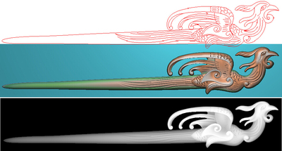 原创作品 凤凰于飞发簪JD精雕图玉雕木雕浮雕图artcam灰度图BMP