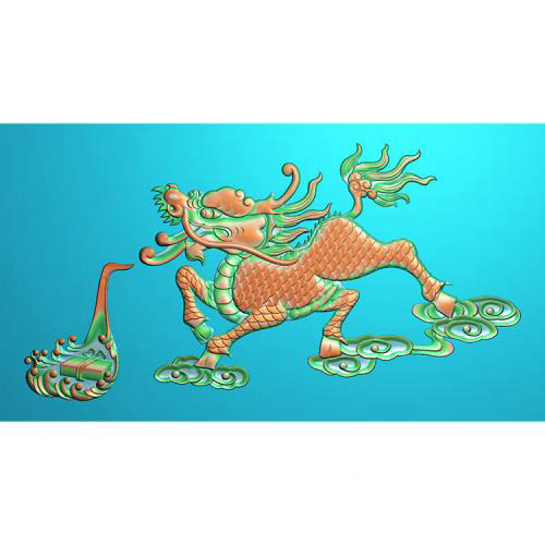 a精雕图麒麟祥云面板仓板栏板挂匾浮雕图灰度图木雕砂岩石雕刻图