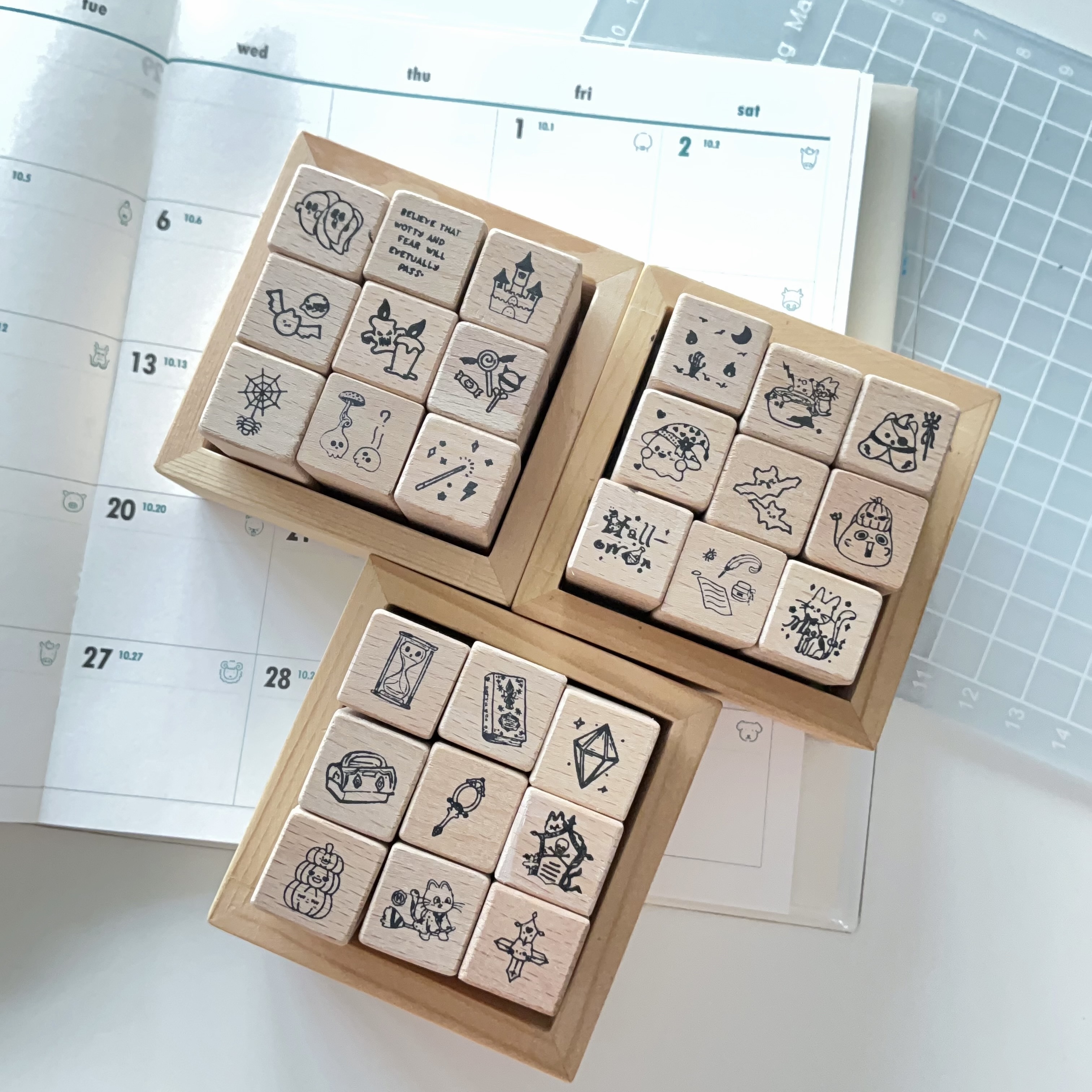 有间手账｜可爱魔法小妖怪万圣节 mini 实木印章 m5 打卡记录手帐