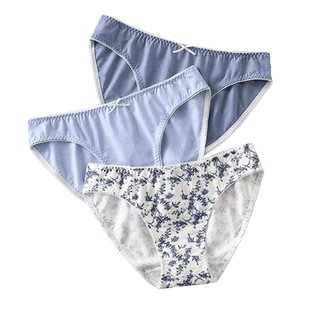 蝶安芬3条全棉女士内裤印花三角裤高弹低腰高叉碎花纯棉女生裤头