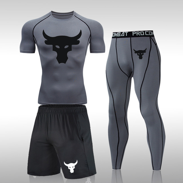 晨跑运动紧身衣男款跑步服三件套速干衣篮球训练服紧身裤健身