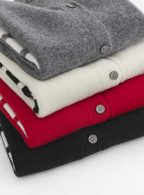 儿童羊绒开衫拼色男女童羊毛衫圆领毛衣春秋新款外套纯色针织灰色